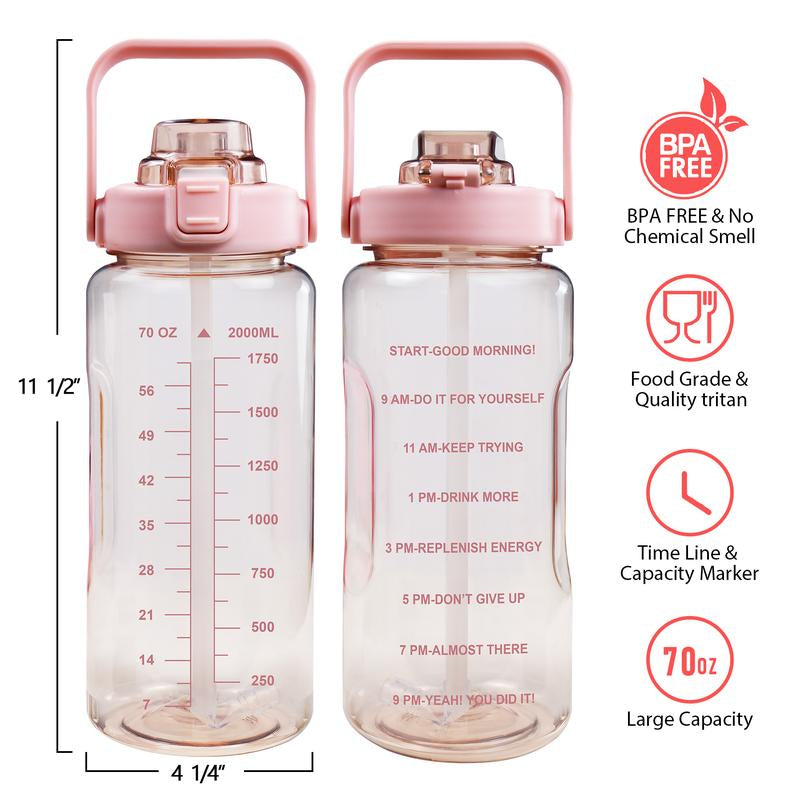 Half Gallon Water Bottle with Sleeve, 64OZ Motivational Water Bottle with Straw & Time Marker, BPA Free Leakproof Gym Water Bottle for Sport Workout