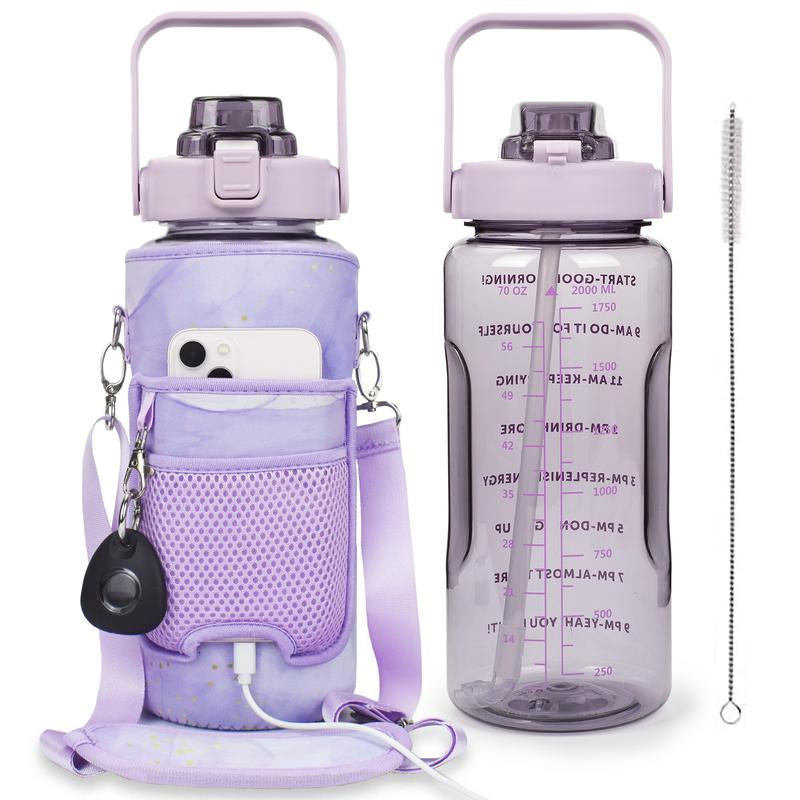 Half Gallon Water Bottle with Sleeve, 64OZ Motivational Water Bottle with Straw & Time Marker, BPA Free Leakproof Gym Water Bottle for Sport Workout