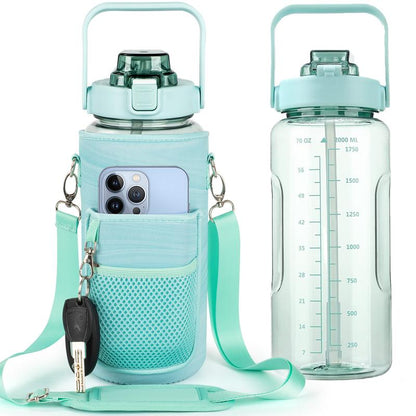 Half Gallon Water Bottle with Sleeve, 64OZ Motivational Water Bottle with Straw & Time Marker, BPA Free Leakproof Gym Water Bottle for Sport Workout