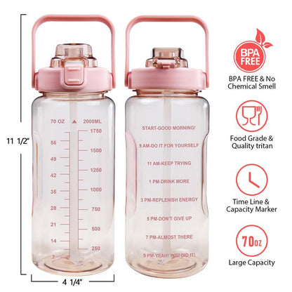 Half Gallon Water Bottle with Sleeve, 64OZ Motivational Water Bottle with Straw & Time Marker, BPA Free Leakproof Gym Water Bottle for Sport Workout