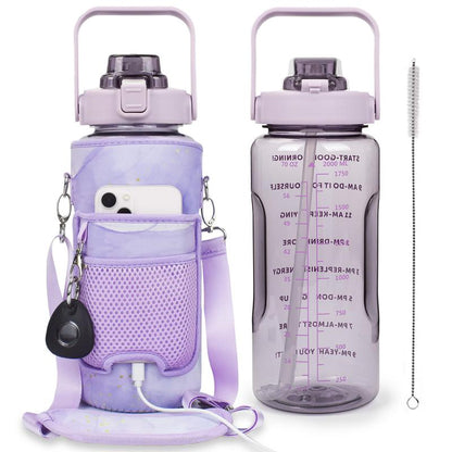 Half Gallon Water Bottle with Sleeve, 64OZ Motivational Water Bottle with Straw & Time Marker, BPA Free Leakproof Gym Water Bottle for Sport Workout