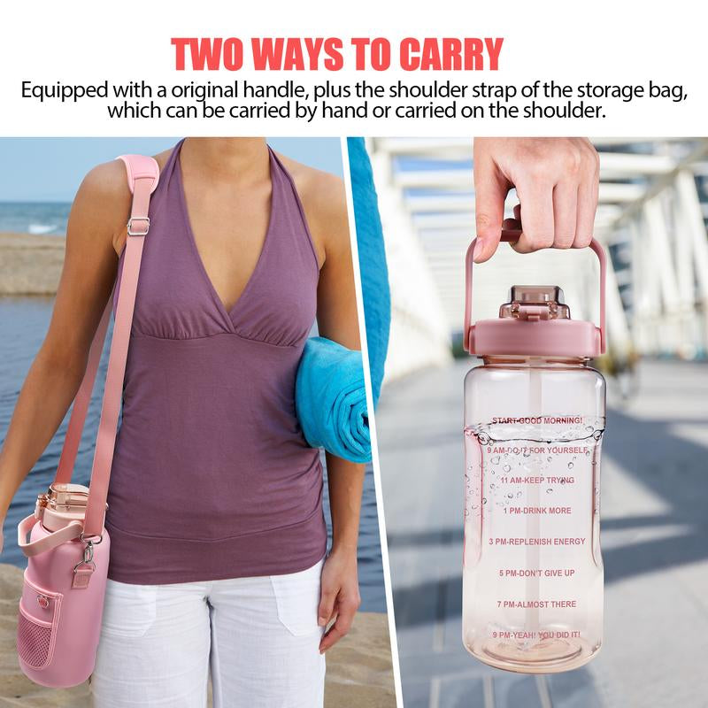 Half Gallon Water Bottle with Sleeve, 64OZ Motivational Water Bottle with Straw & Time Marker, BPA Free Leakproof Gym Water Bottle for Sport Workout