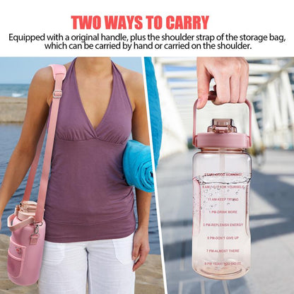 Half Gallon Water Bottle with Sleeve, 64OZ Motivational Water Bottle with Straw & Time Marker, BPA Free Leakproof Gym Water Bottle for Sport Workout