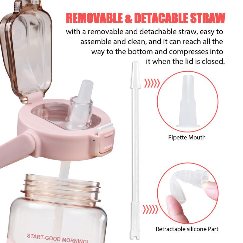 Half Gallon Water Bottle with Sleeve, 64OZ Motivational Water Bottle with Straw & Time Marker, BPA Free Leakproof Gym Water Bottle for Sport Workout